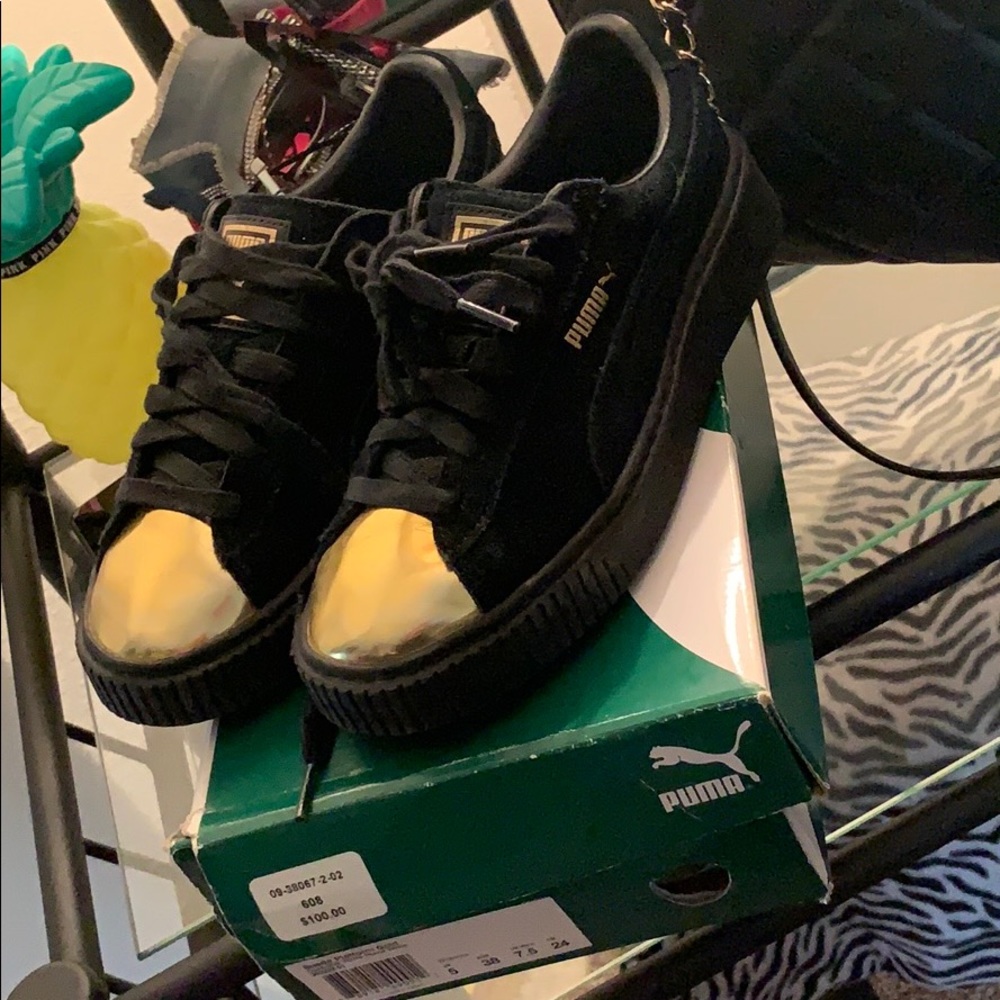 (Black) Suede Platform Gold Puma Sneaker